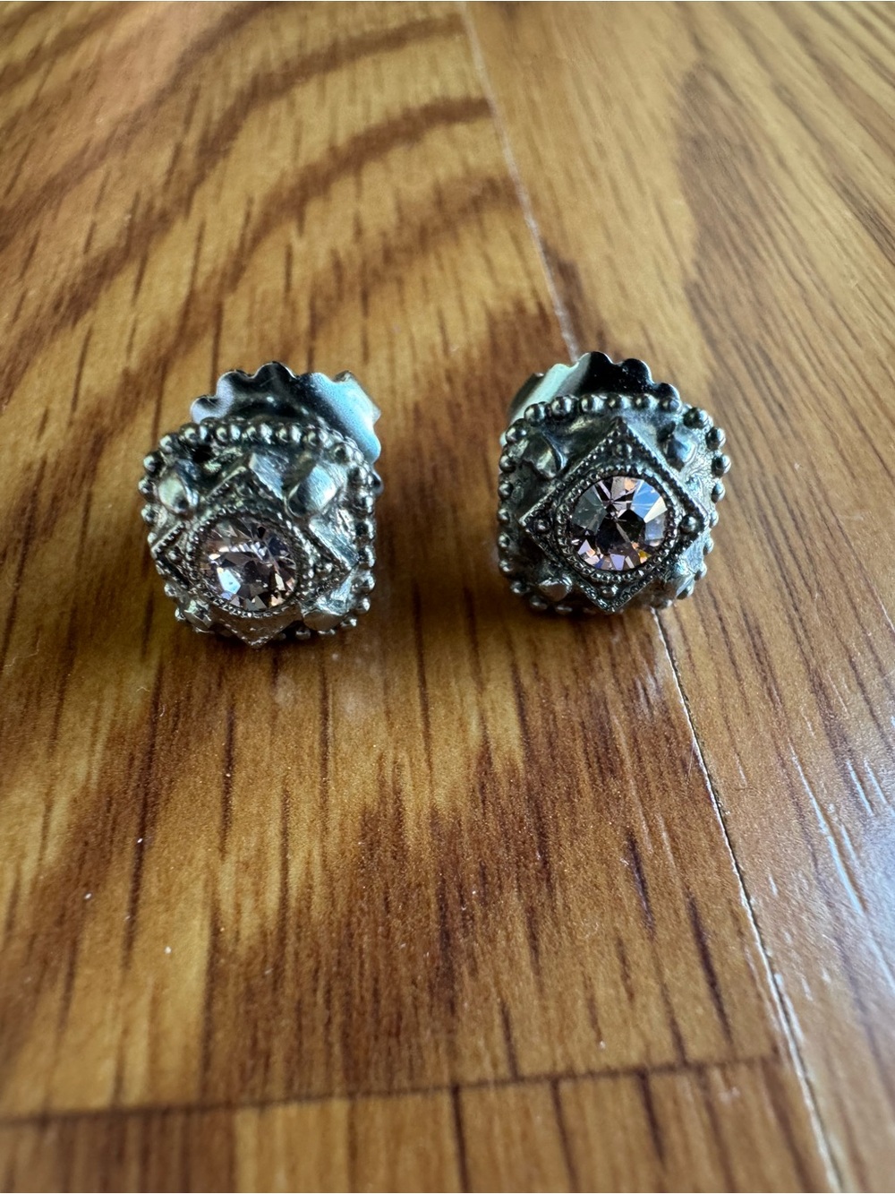 Sorrelli Silver Stud Earrings with Pale Pink Crystal